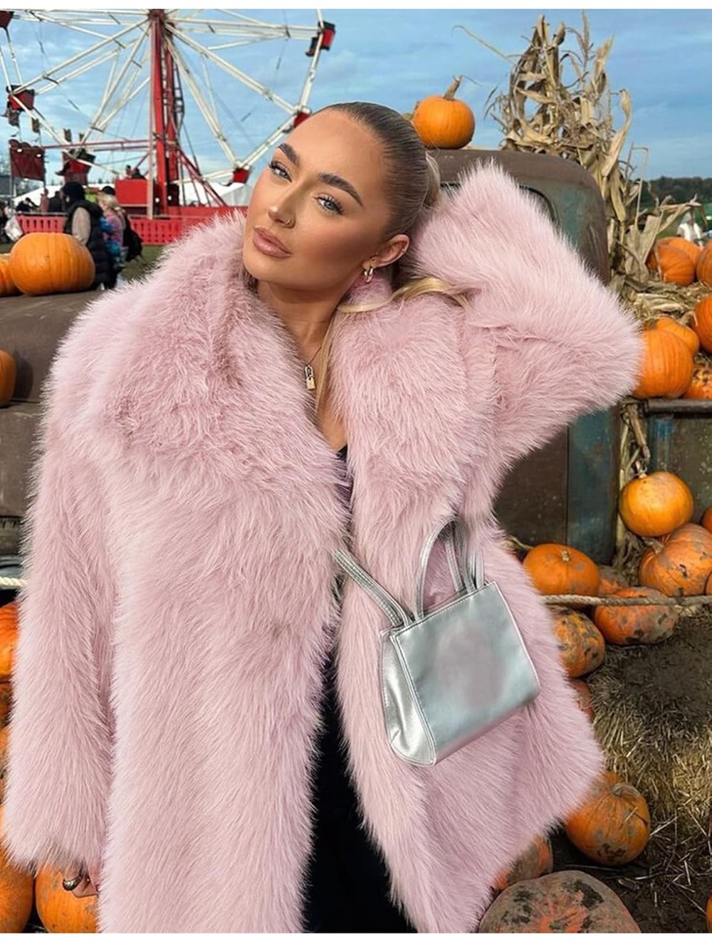Women's Faux Fur Coat - Pink Plush Jacket